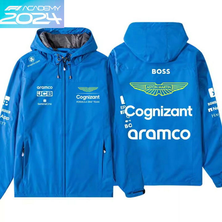 2024 Veste Boss Aston Martin Aramco Cognizant F1 Capuche Homme Coupe-vent Imperméable